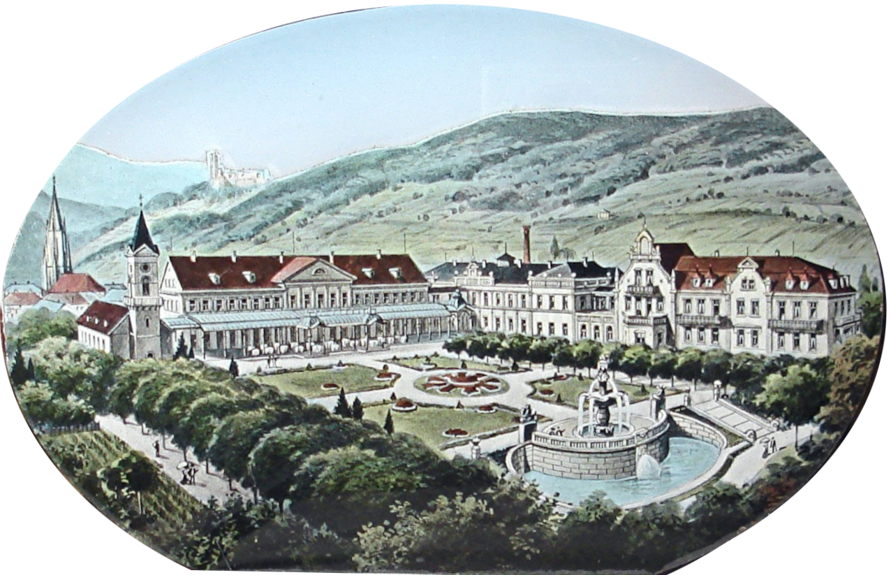 Figure 3: Oberer Kurgarten, 1910 ist der Valentin-Ostertag-Brunnen hinzugekommen (rechts im Vordergrund), um 1910.